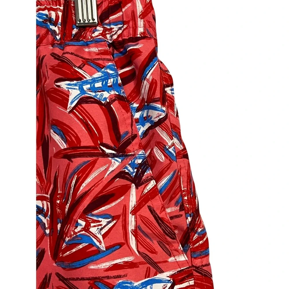 Vineyard Vines Swim Trunks Boys XL 18 Red Shark Tropical Print Board Shorts Mesh